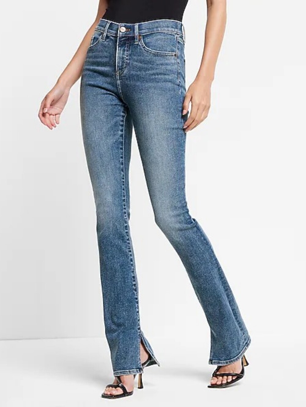 Express Modern Straight Mid Rise Skyscraper Jeans Size 10R Medium Wash EUC